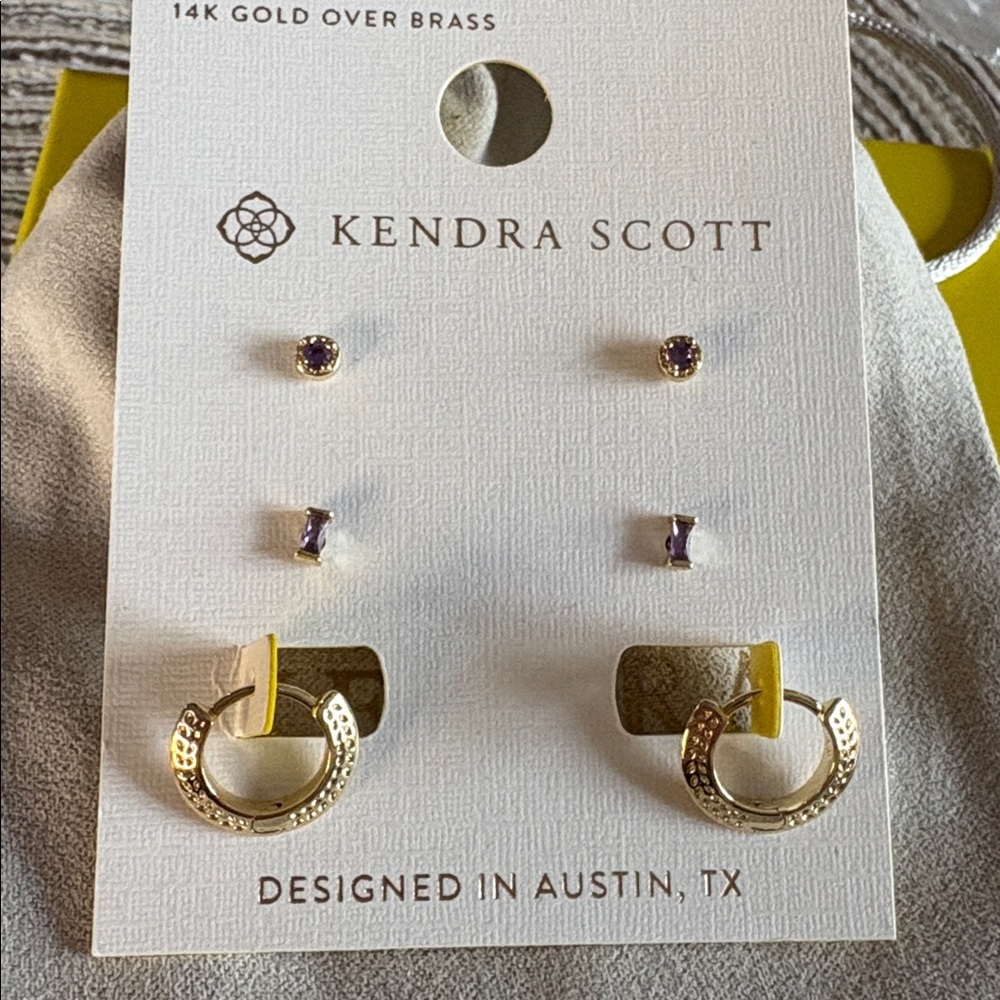 - Kendra Scott Mandy Stud Earring Set 3pc Gold/Purple new - Picture 1 of 5